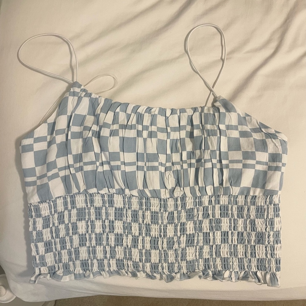Pacsun Blue & White Checkered Crop Top